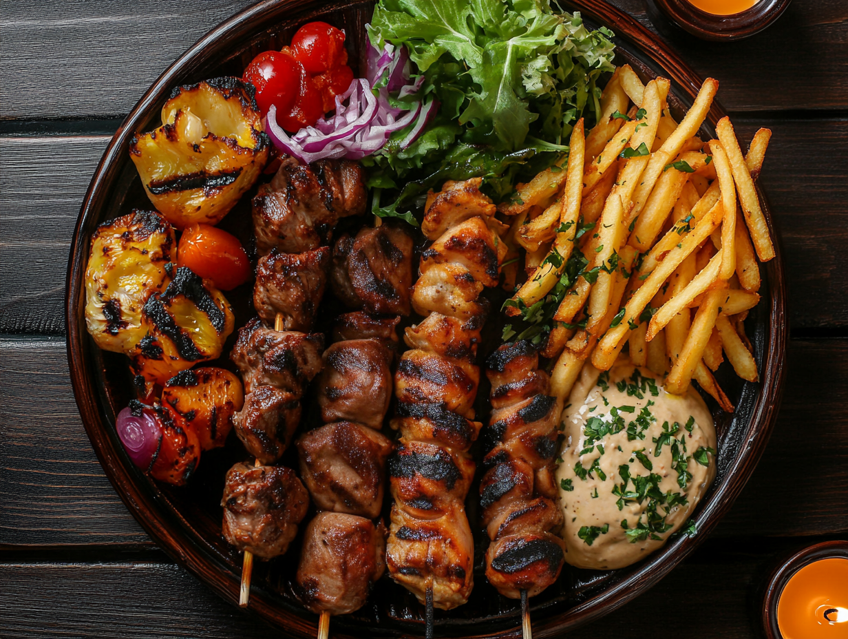 Gemischte Platte mit Halal Shashlik vom Grill – Samarkand München