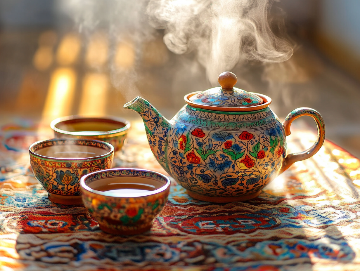 Traditioneller usbekischer Tee, frisch aufgebrüht im Samarkand München